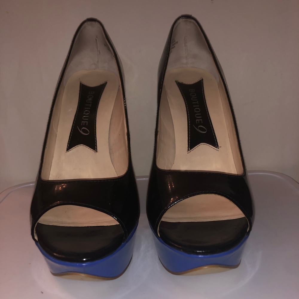 Black/blue patent leather heels size 8 1/2